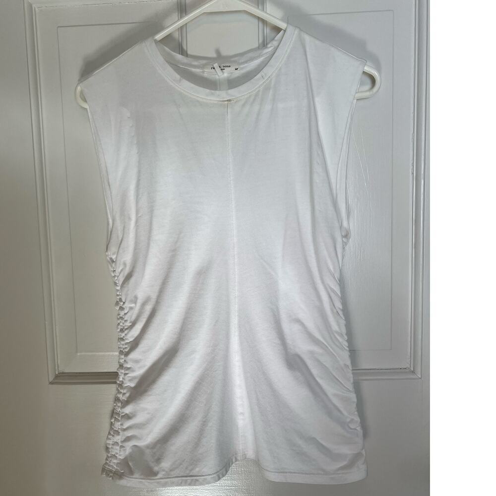 Rag and Bone Jersey Wrap Tank White Ruched Top Women's S P Casual Cotton FLAW - Picture 2 of 13